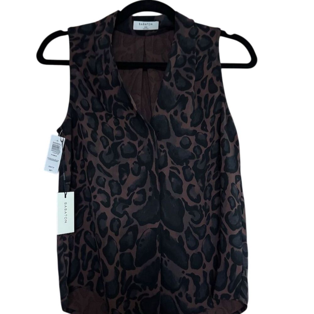 Babaton Aritzia Women's 2XS Black Animal Print Sleeveless Blouse